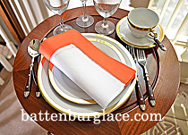 White Hemstitch Diner Napkin wtih Vermillion Orange color border